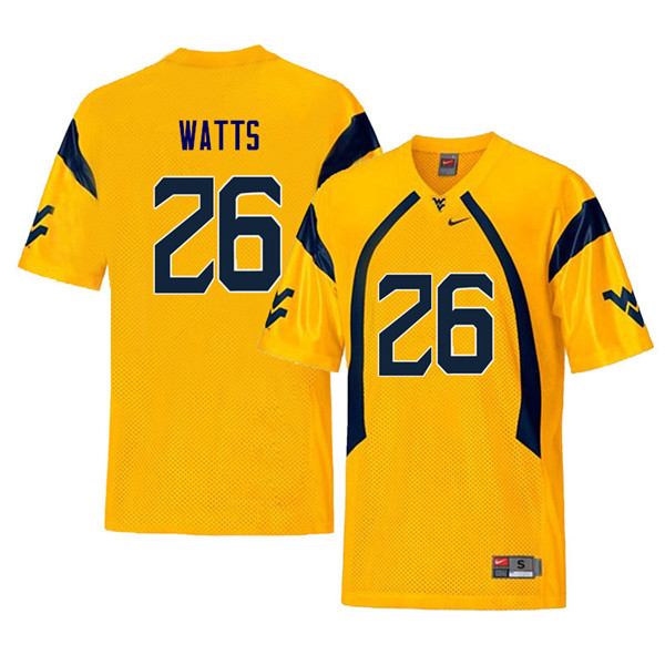 Men #26 Connor Watts West Virginia Mountaineers Retro College Football Jerseys Sale-Yellow